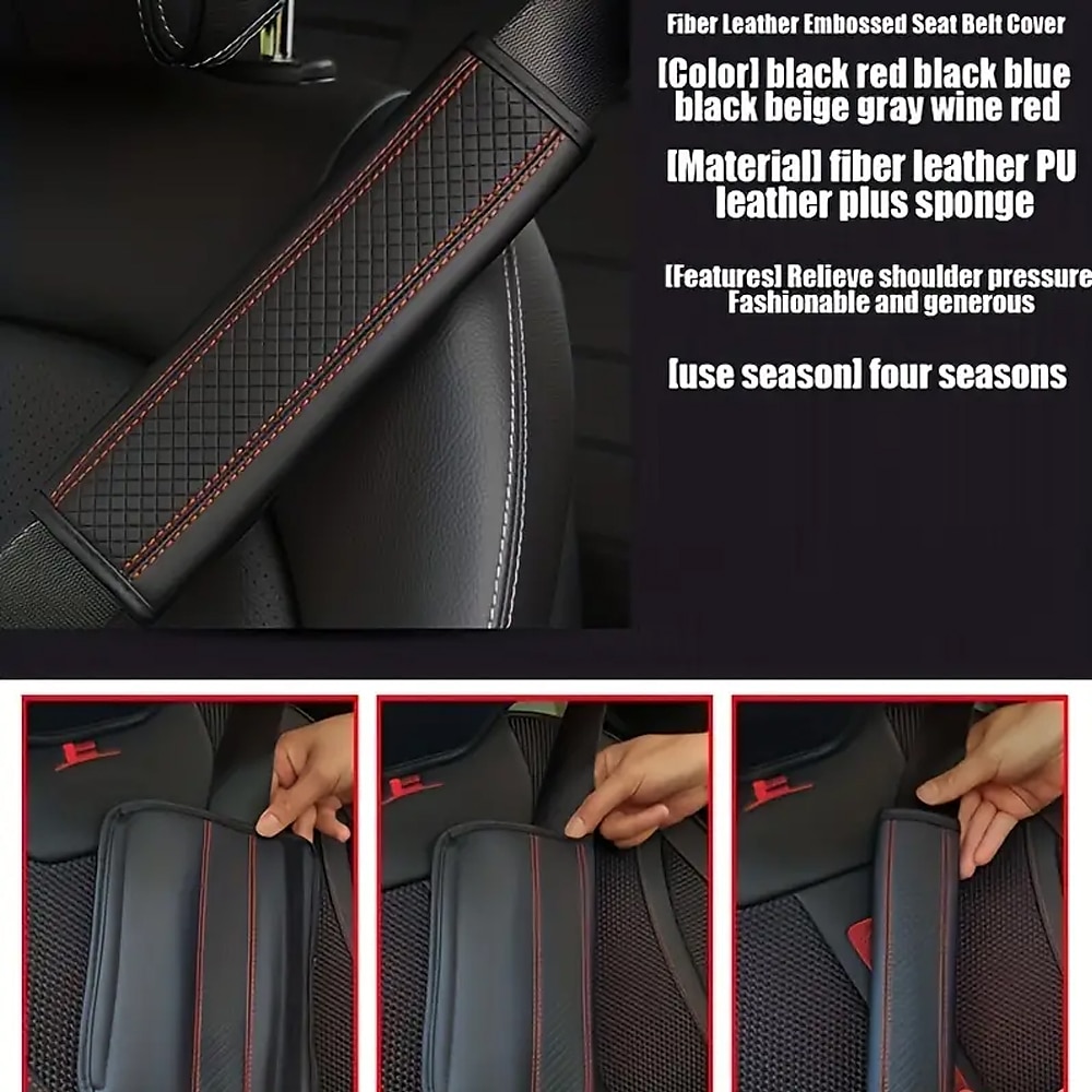 2PCs Fiber Leather Embossed Car Seat Belt Shoulder Protector Protective Cover Safety Belt 2026 - $15.99 –P8