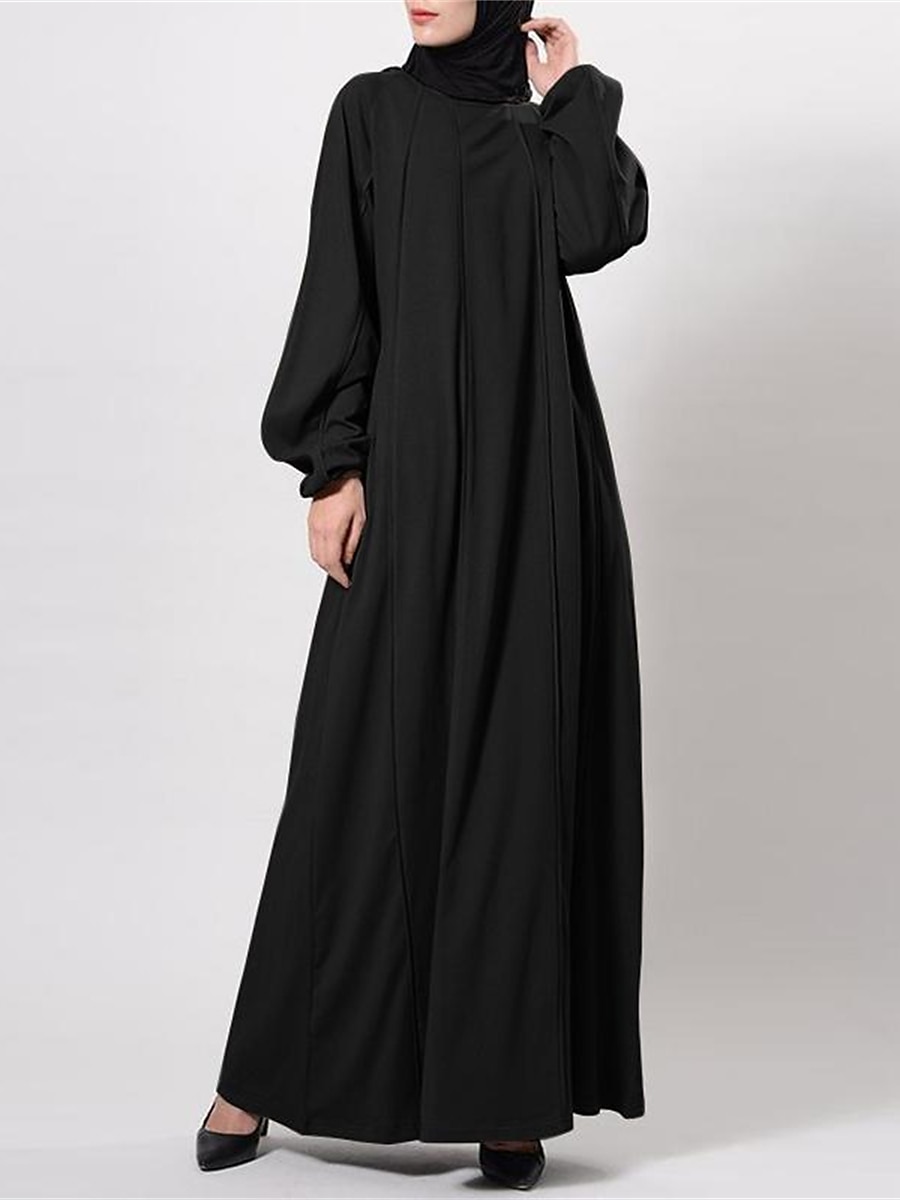 Abito lungo da donna, nero, marrone, verde, primavera, autunno, inverno, casual, abaya, classico, casual, stile da strada, all'aperto, per le vacanze, quotidiano, vestibilità ampia, tinta unita, scollo rotondo. del 2025 a $31.99 –P3