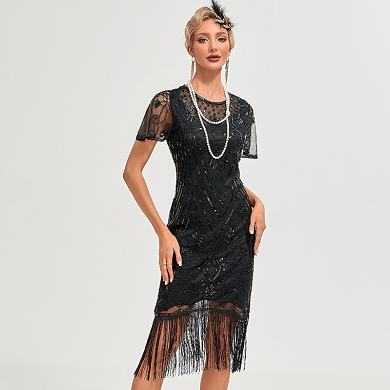 Roaring 20s 1920s Vacation Dress Flapper Dress Dress Masquerade The Great Gatsby Charleston Gentlewoman Sequins Tassel Fringe Women's New Year Masquerade Wedding Party Wedding Guest Adults' Dress 2025 - $51.99 –P13