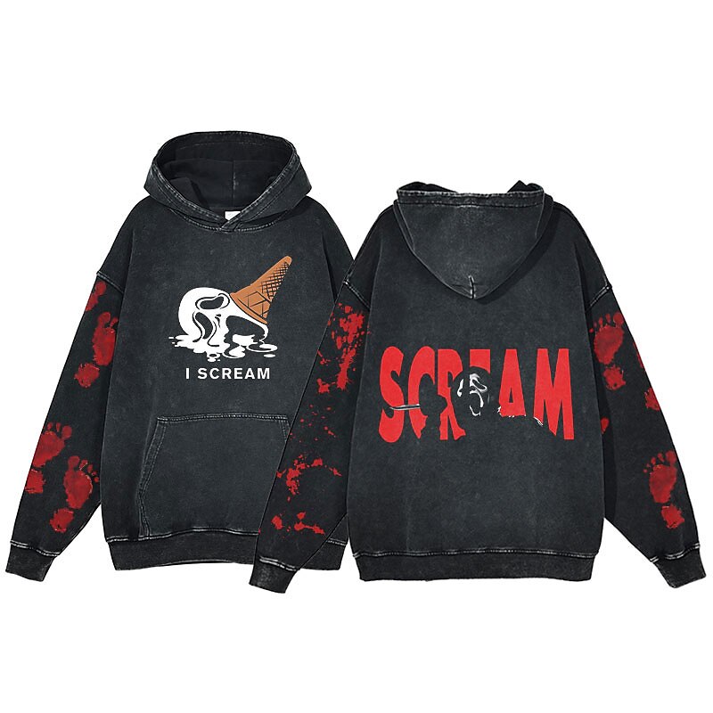 Halloween Grido Faccia da fantasma Teschio dello scheletro Felpa con cappuccio T-shirt oversize lavata con acido Stampa Tasca frontale Grafica Per Da coppia Per uomo Per donna Per adulto Mascherata del 2025 a $37.99 –P4