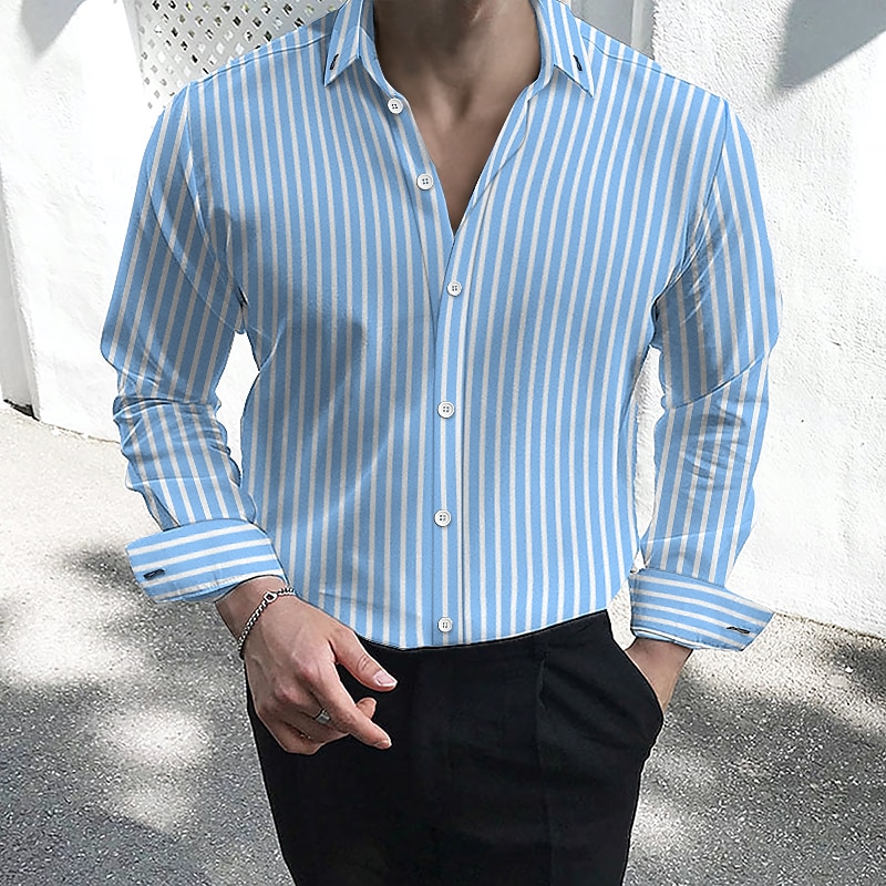 Men's Dress Shirt Striped Shirt Button Down Shirt Collared Shirt Striped Wedding Work Black White Red Navy Blue Long Sleeve Collar Clothing Apparel 2025 - $20.99 –P1