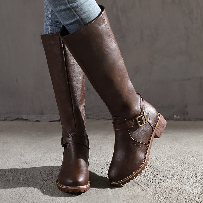 Women's Knee High Riding Boots with Side Zipper and Buckle – Classic Faux Leather Fall Winter Boots for Daily Wear, Commuting, and Outdoor Outfits 2025 - $42.99 –P7