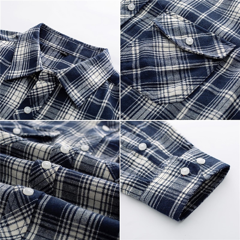 Herren Hemd Flanellhemd Kariertes Hemd Knopfhemd Overshirt Karo Outdoor Alltagskleidung Weiß Wein Rote Marineblau Langarm Revers Frühling & Herbst Bekleidung Fronttasche 2025 - $29.99 –P18