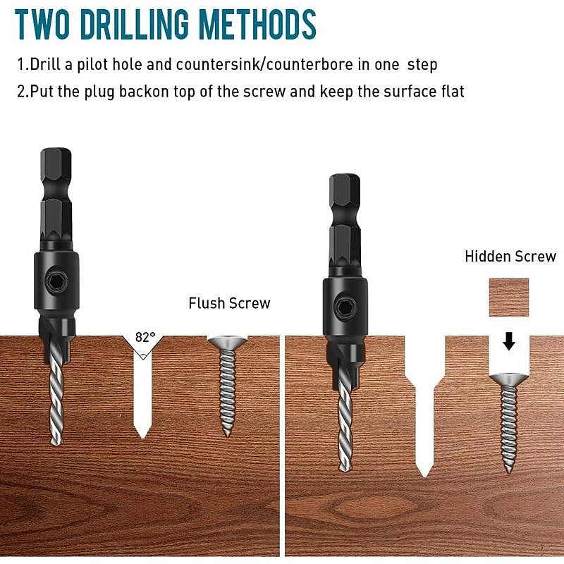 Set di 5 punte per trapano svasatore per la lavorazione del legno, con codolo esagonale da 1/4 "per la lavorazione del legno fai da te con una chiave a L # 5 # 6 # 8 # 10 # 12 del 2025 a $11.99 –P1