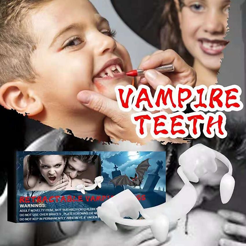 zanne da vampiro retrattili denti realistici zanne telescopiche kit spaventoso raccapricciante plastica vestire i denti halloween festa di carnevale cosplay decorazione 2 paia del 2025 a $17.49 –P4