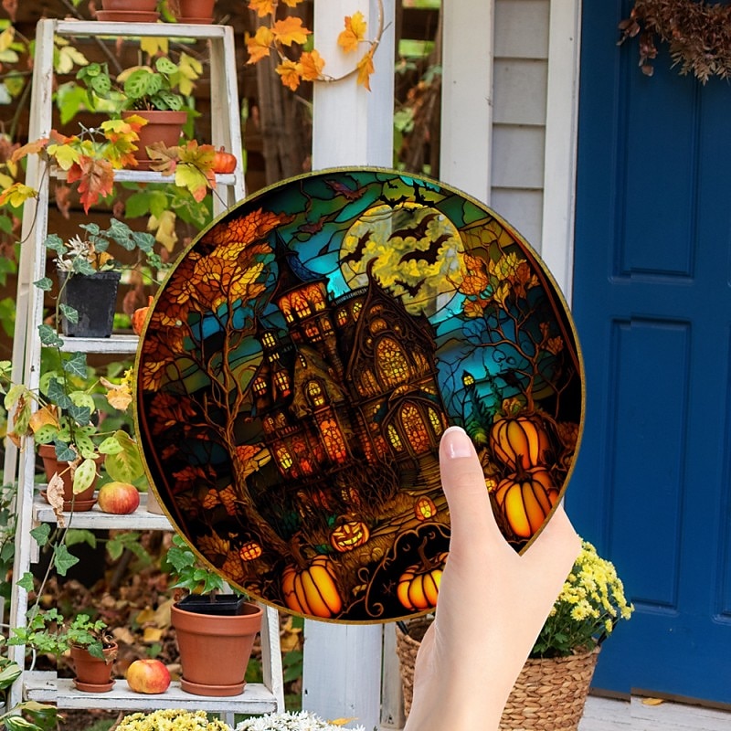 gancio acrilico della decorazione della casa della finestra del castello del corvo della zucca di Halloween del 2025 a $10.99 –P3
