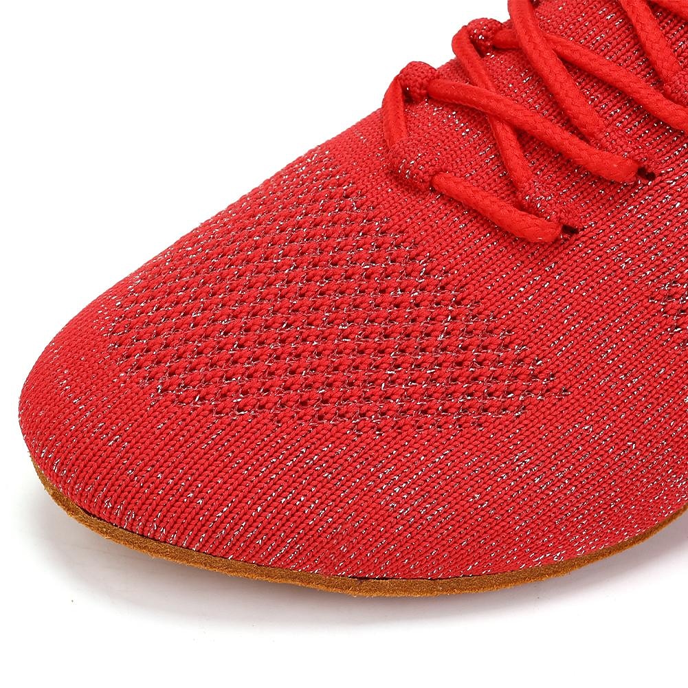 scarpe da ballo jazz da donna in maglia glitterata nera con design allacciato e suola in pelle scamosciata - scarpe da ballo leggere e traspiranti per sala da ballo e balli latini del 2025 a $26.99 –P10