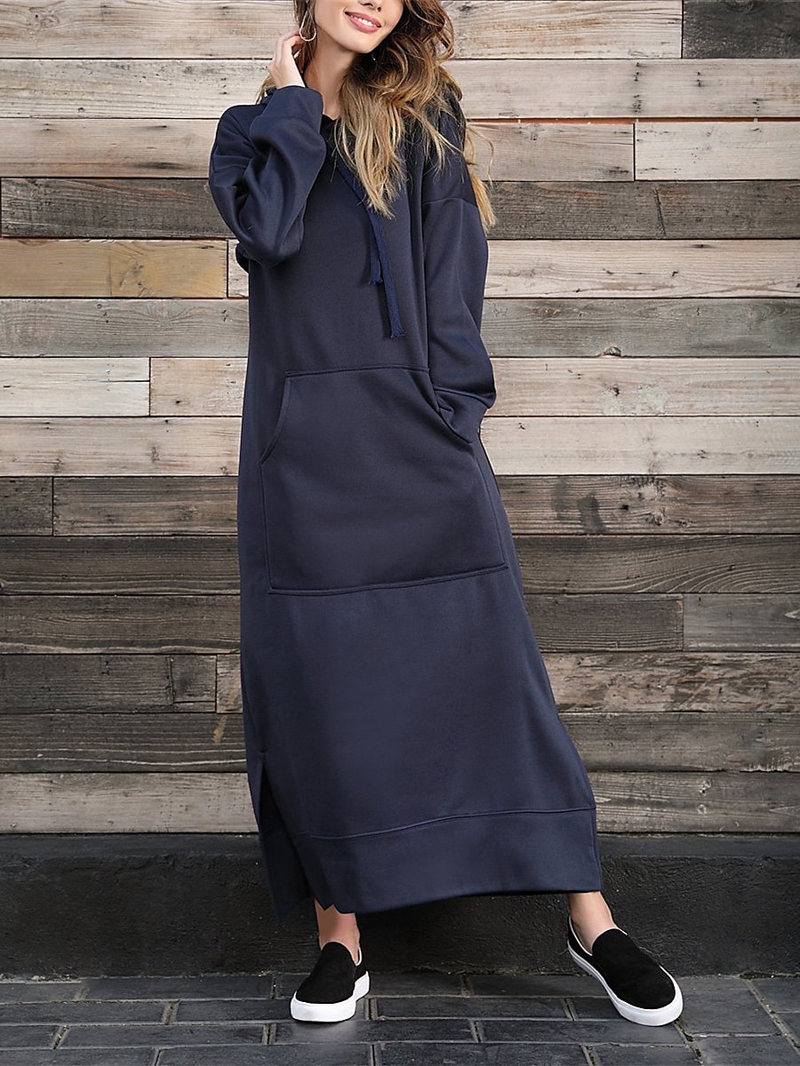 Per donna Abito casual Abito con cappuccio Abito lungo Abito lungo Giornaliero Essenziale Esterno Da mare Per uscire A V Tasche Tinta unica Standard Nero Borgogna Blu S M L XL XXL del 2025 a $31.99 -P7