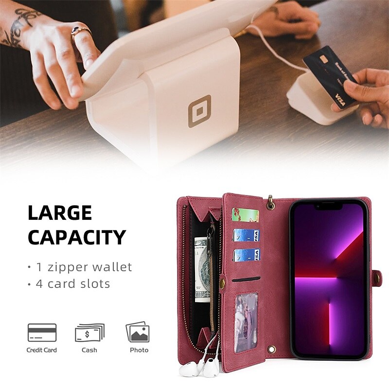 Phone Case For iPhone 15 Pro Max Plus iPhone 15 Pro Max 14 Plus 13 12 11 Pro Max Wallet Case Magnetic Zipper with Lanyard Solid Color TPU PC PU Leather 2025 - $34.99 –P3