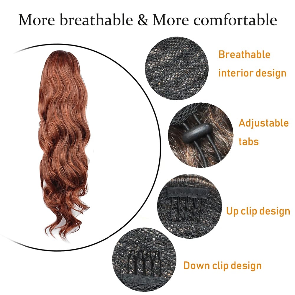 24 inch lange body wave paardenstaart haarverlenging synthetische hittebestendige wrap around trekkoord krullend golvend paardenstaart haarstukjes voor vrouwen 2025 - $15.99 –P5