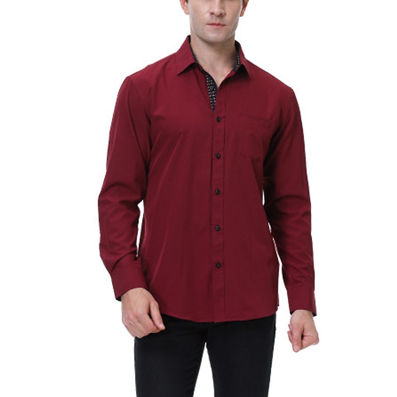 Men's Shirt Summer Shirt Casual Shirt Button Up Shirt Black White Pink Wine Red Long Sleeve Geometric Color Block Lapel Vacation Daily Patchwork Clothing Apparel Polyester Fashion Casual Comfortable 2025 - $22.99 –P8