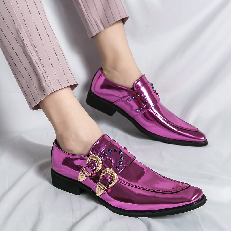 herresko i rosa metallisk spenne – mote loafers med rhinestone-detaljer for fest- og sceneklær 2025 - $59.99 –P11