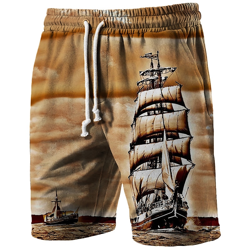 Bărbați Imprimeu Grafic Barcă navigare Pantaloni scurți de sudoare Pantaloni scurți de plajă Pantaloni scurți Terry Talie medie Casual Îmbrăcăminte Atletică Zilnic Concediu Haine de strada Cordon 2025 - $19.99 –P1