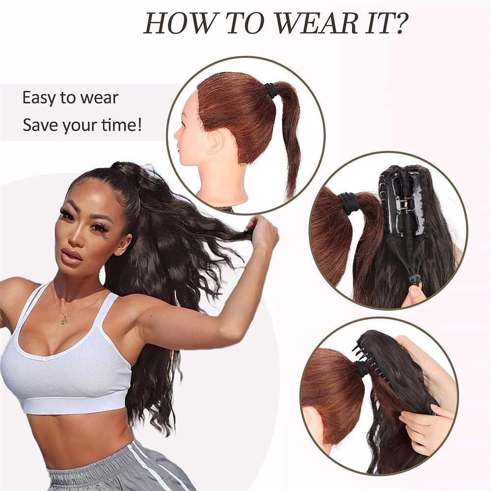 Ponytail Extension Claw Clip in Pony Tails Hair Extensions Fluffy Natural Synthetic Wavy Secret Ponytail Hairpiece 22 Inch Dirty Blonde mix Highlight Blonde for Women Daily Use party 2026 - $17.49 –P7