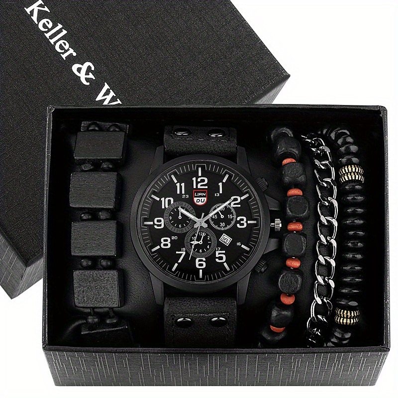 Keller Weber 5Pcs Watches Bracelet Set Luxury Men Quartz Wristwatches Leather Band Fahsion Casual Watch For Men Gift For Boyfriend 2025 - $25.99 –P3