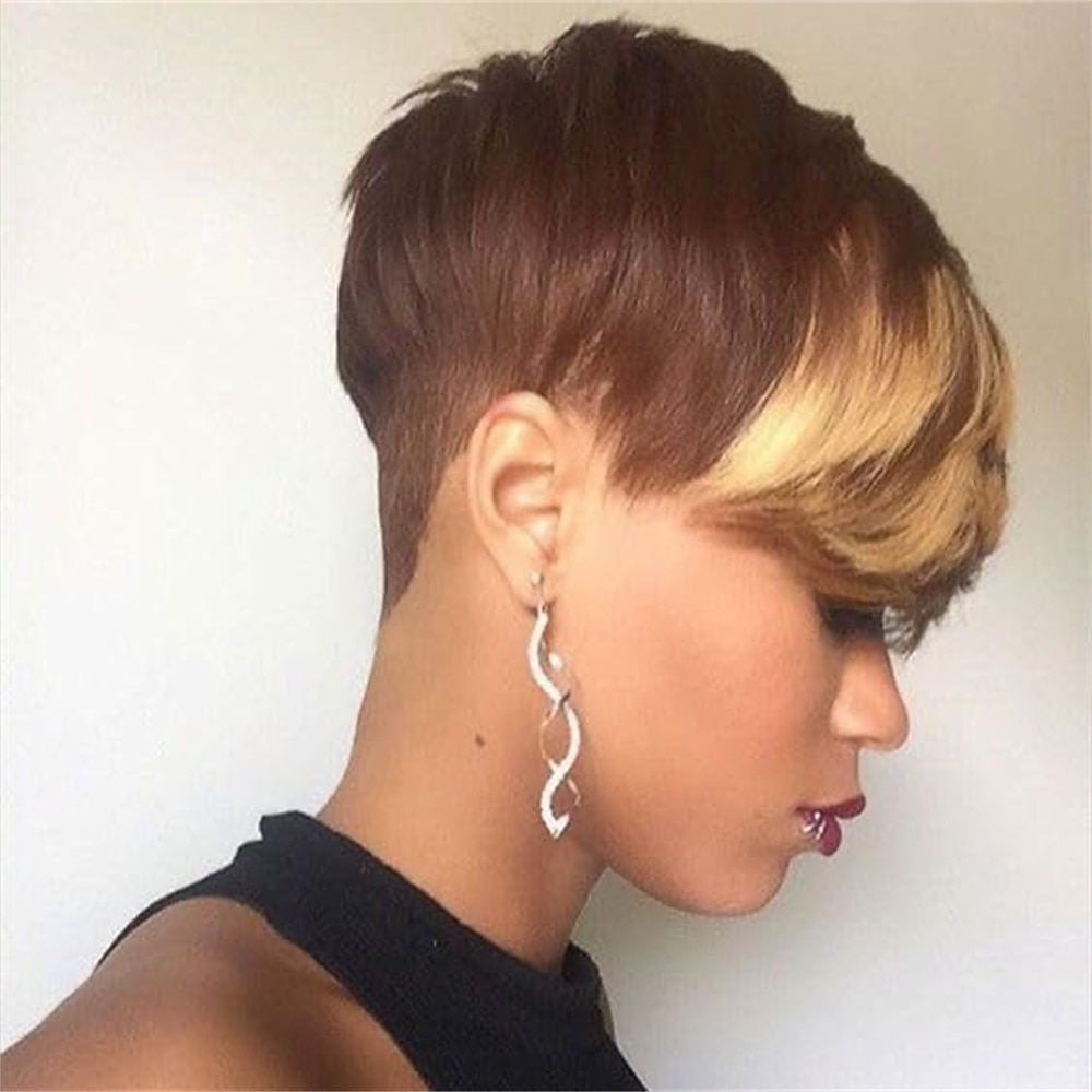 parrucche corte pixie cut con frangia bionda mista marrone parrucche sintetiche miste marroni per le donne nere parrucche corte pixie per le donne parrucche del partito di cosplay di halloween del 2025 a $21.99 –P19