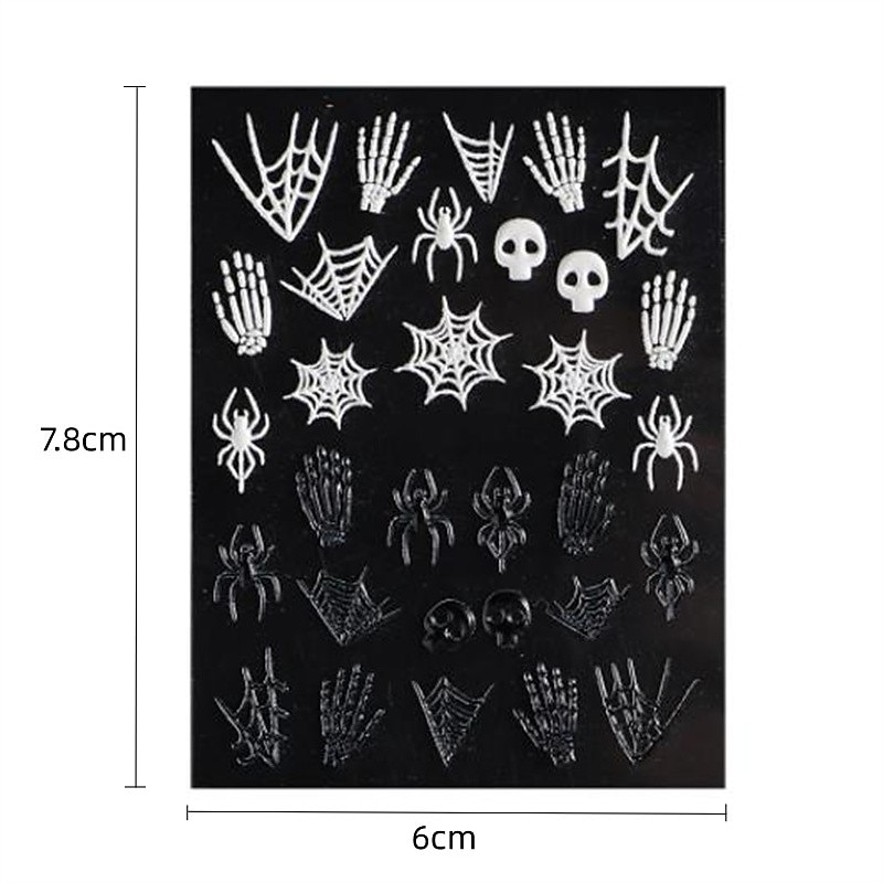 halloween dekorativní nálepka na nehty lebka hlava pavouk kost dýně reliéfní nálepka na nehty halloween dekorace kostry 2025 - $9.99 –P1