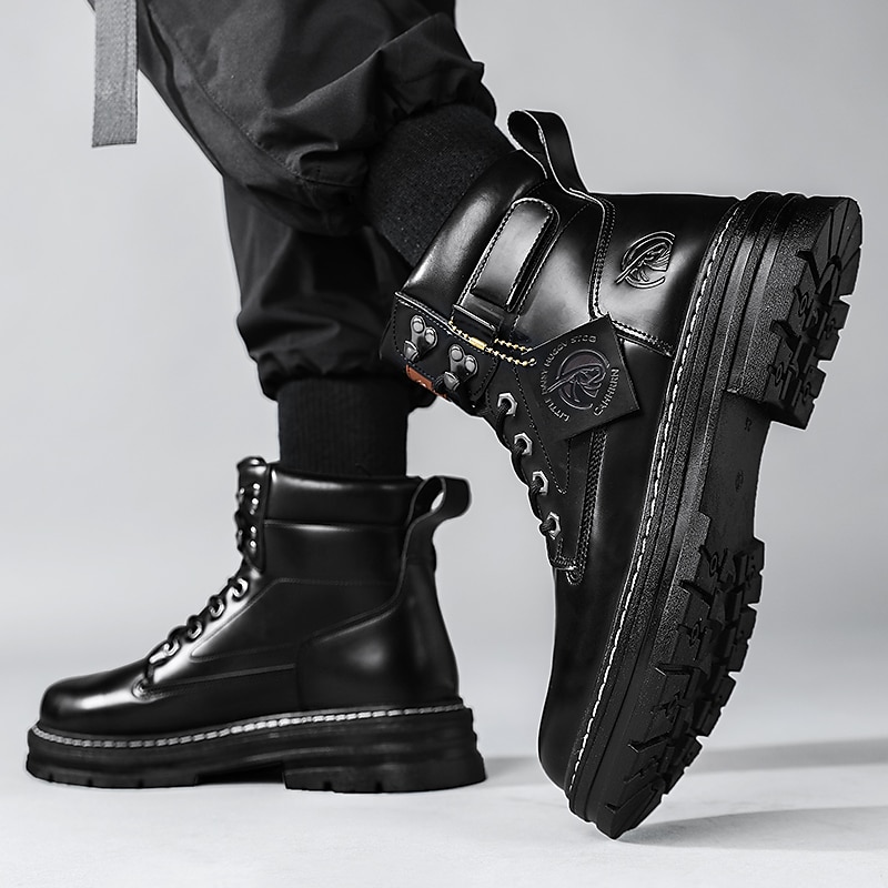 Men's Boots Work Boots Walking Casual Daily Leather Comfortable Booties / Ankle Boots Lace-up Black Yellow Spring Fall 2023 - AED 179.99 –P6