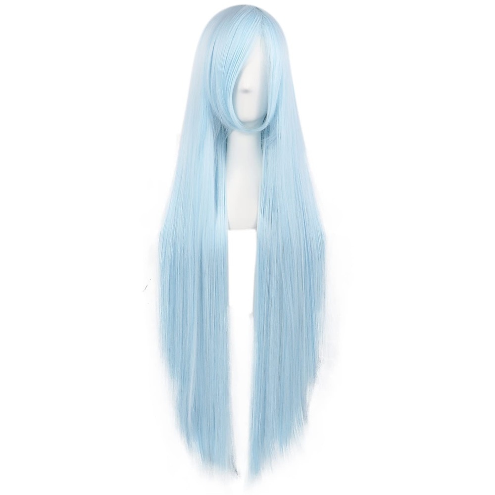 100 cm vaaleansininen peruukki naisten tytöille cosplay suora peruukki otsatukkalla synteettiset hiukset peruukkiasu anime halloween -juhliin 2026 - $28.99 –P3