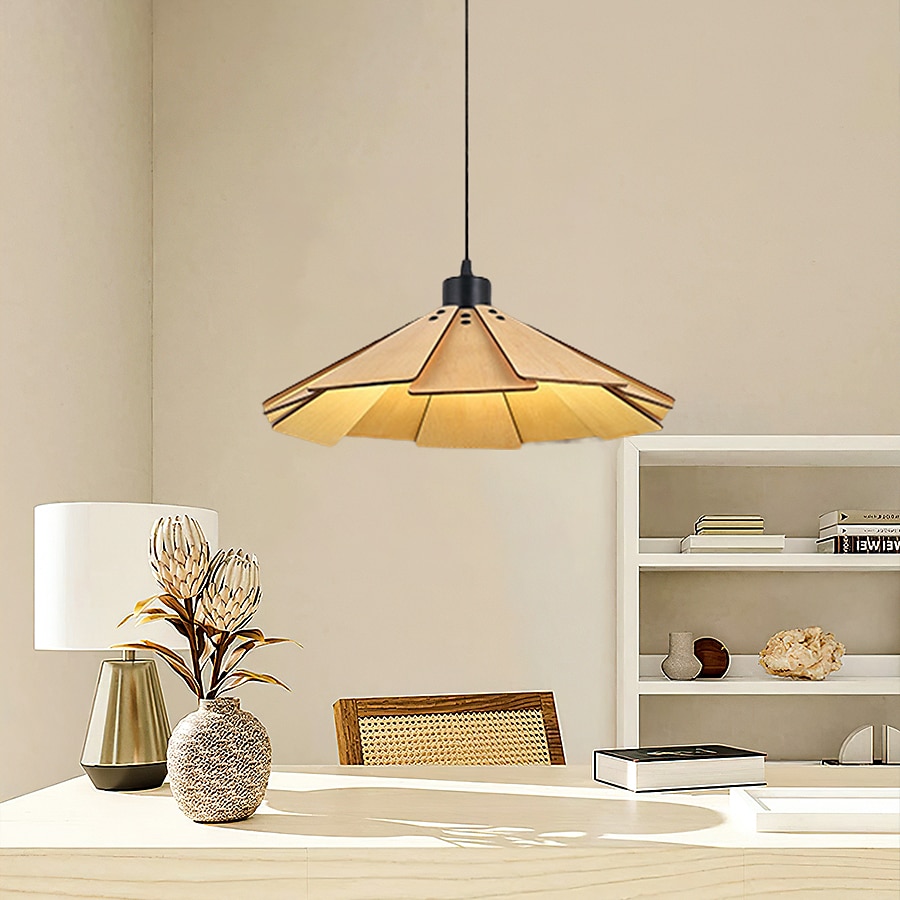 lampada a sospensione moderna lampada a sospensione geometrica paralume in legno naturale illuminazione corridoio lampadario lampada da soffitto per camera da letto cucina isola fattoria 110-240v del 2025 a $152.99 –P13