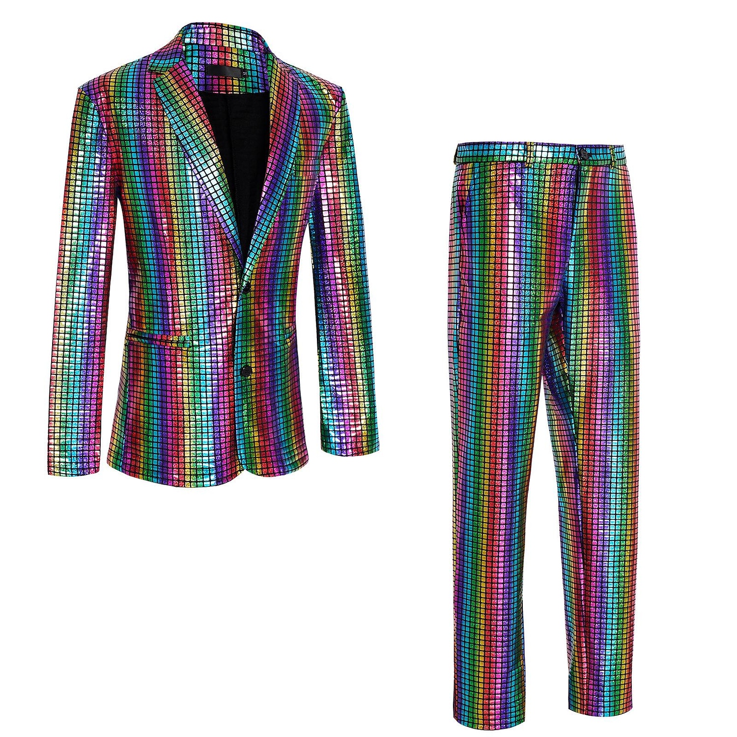 szett fémes öltönyökkel&amp; blézer nadrág&amp; nadrág márna paróka 3 db 1980-as évek diszkó rocksztár ruhák abba cosplay jelmez álarcos előadás party klub 2025 - $86.99 –P2