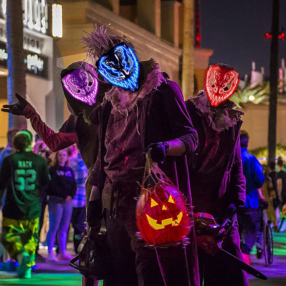 Mask Halloween LED Light Up Mask for Adults Kids Dark and Evil Glowing Eyes Neon Mask with 3 Lighting Modes EL Wire - Ideal Gift for Men Women Halloween Costume Party 2025 - $12.99 –P8