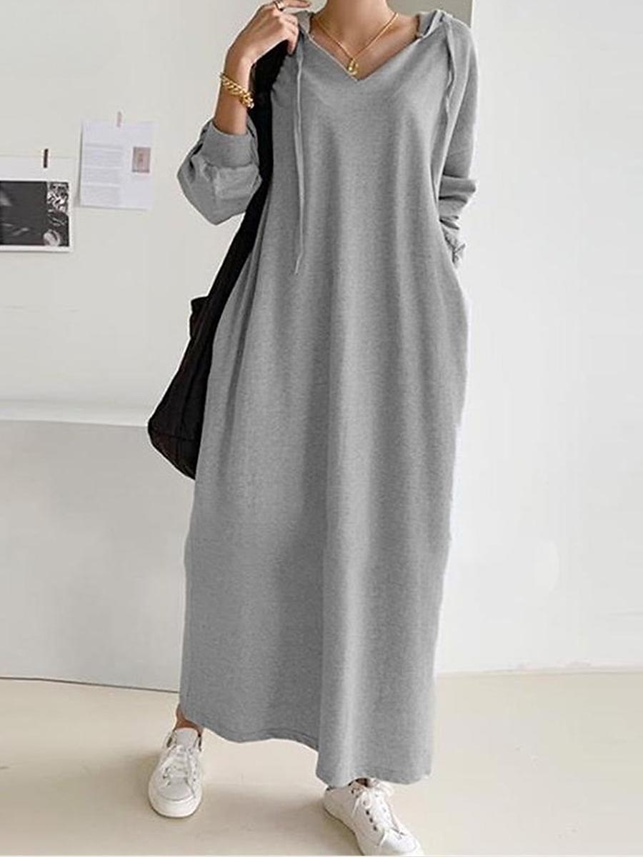 Robe Sweat Robe casual Robe Droite Femme robe longue Poche Extérieur du quotidien Sortie Actif Mode Capuche manche longue 2023 Ample Noir Kaki Gris S M L XL XXL de 2025 ? $33.99 –P3