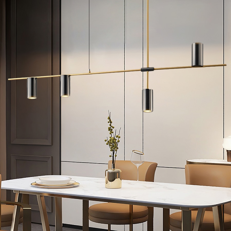 luci isola cucina lampada a sospensione moderna lampada a sospensione lineare industriale moderna a 5 teste per soggiorno, isola cucina, finitura oro e paralume nero, lampadina inclusa 110-240v del 2025 a $300.69 –P9