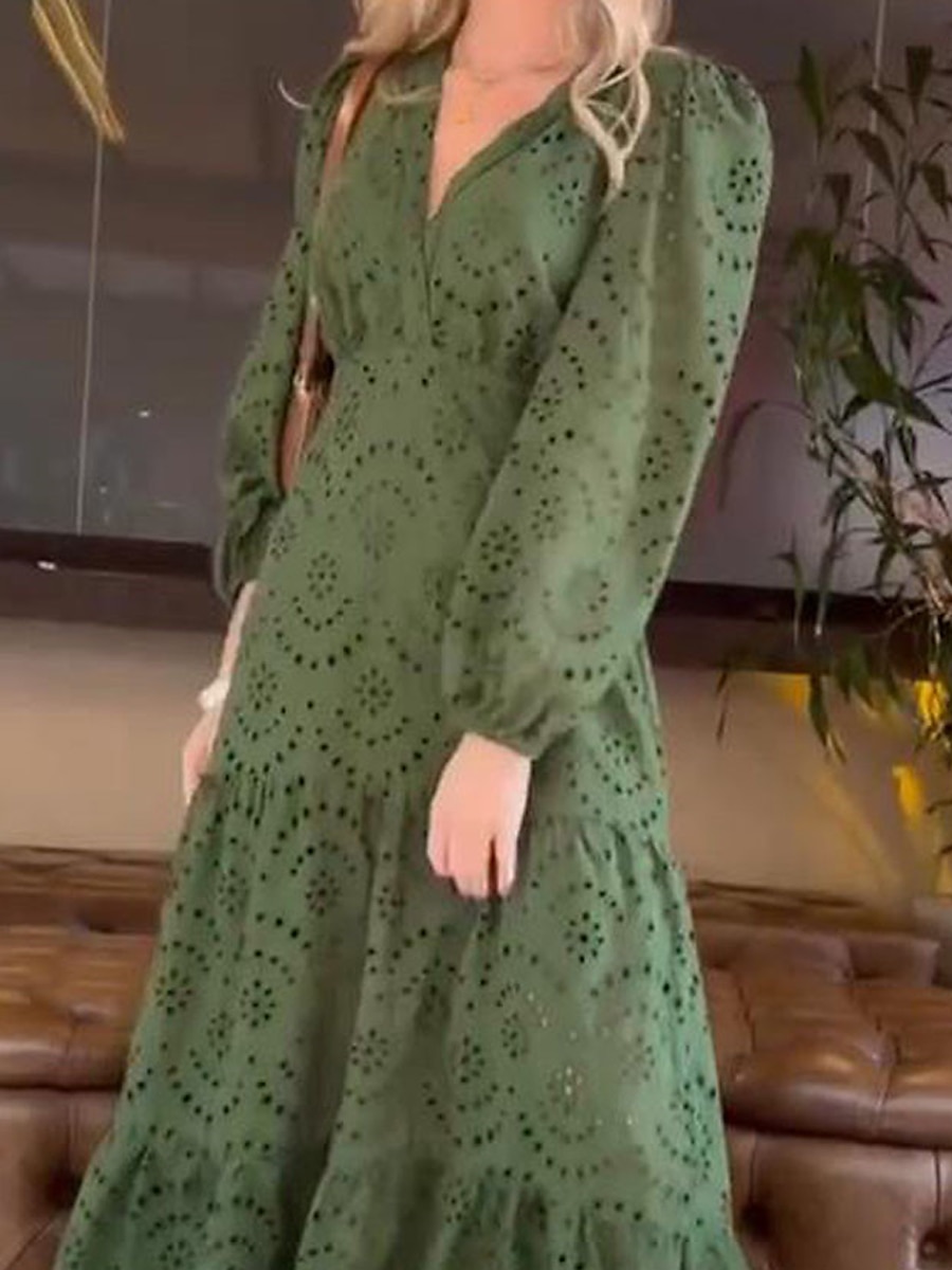 Women's Casual Dress Cotton Linen Dress Swing Dress Maxi long Dress Linen / Cotton Blend Fashion Modern Outdoor Daily Vacation V Neck Ruffle Eyelet Long Sleeve Spring Fall Autumn 2023 Loose Fit Green 2023 - US $32.99 –P3