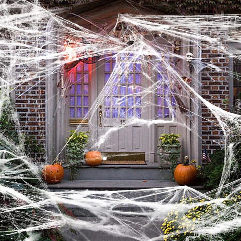 Halloweenowe pajęczyny 2*3 m z 40 dodatkowymi fałszywymi pająkami, super rozciągliwe pajęczyny do dekoracji na Halloween wewnątrz i na zewnątrz 2025 - $7.99 –P7
