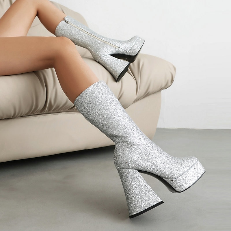 Retro Vintage 1970s Shiny Metallic Shoes Gogo Boots Abba Costume Disco Women's Carnival Party Club Pride Parade Adults' Shoes Spring Fall 2025 - $92.99 –P9