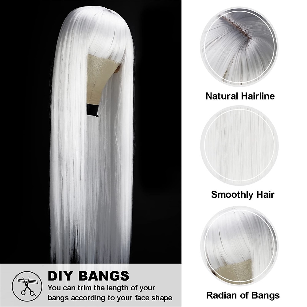 White Wig Straight White Wigs for Women Synthetic Colorful Platinum White Wigs Cosplay 2025 - $24.99 –P3