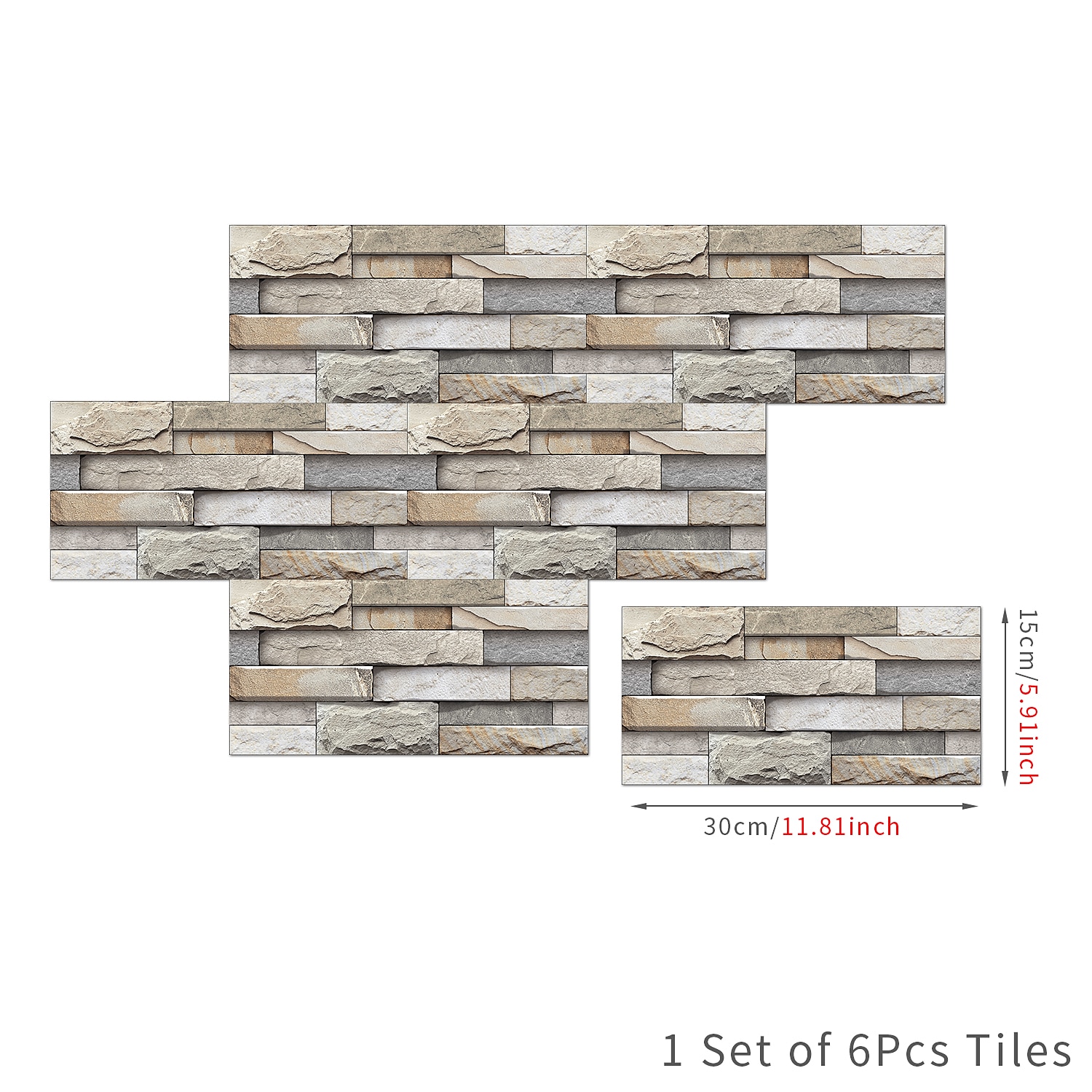 12 pz piastrelle di pietra artificiale wall sticker 3d carta da parati in vinile autoadesivo floreale home decor per cucina bagno 15*30 cm del 2025 a $20.99 –P3