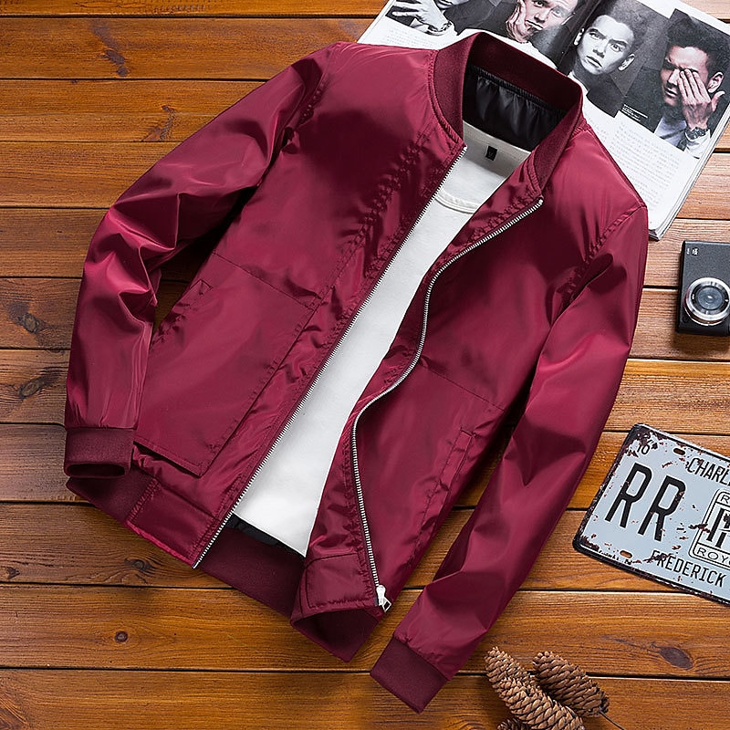 Herren Bomberjacke übergangsjacke Alltagskleidung Leicht Reißverschluss Sommer Frühling Einfach Streetwear Kragen Regulär Schwarz Rot Dunkelblau Grau Jacken 2025 - $23.99 –P5