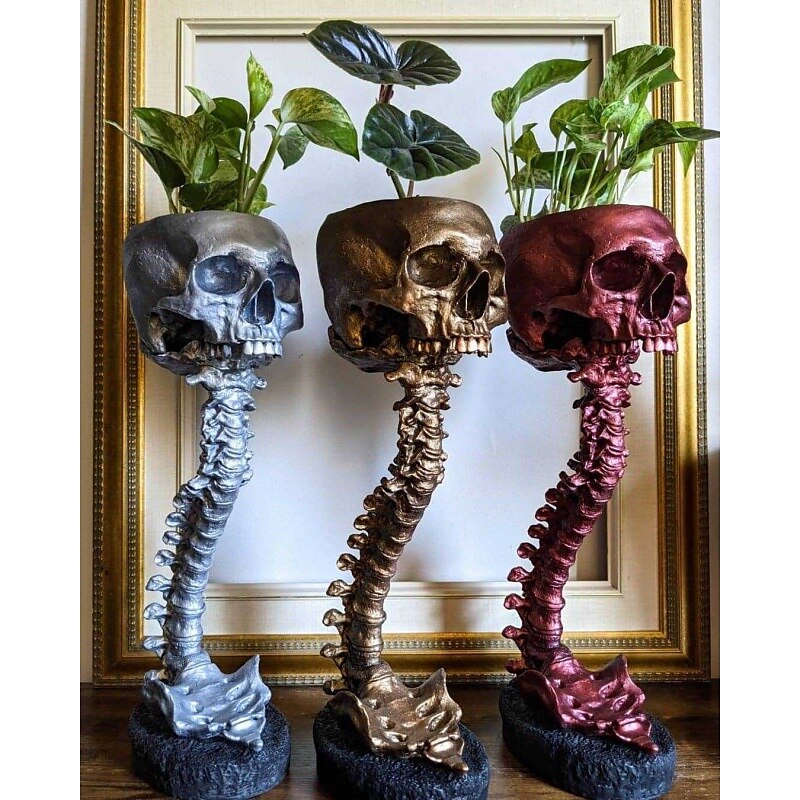 Halloween Skull Planter & Spine Stand, Resin Skull Head Flower Succulent Cactus Planter Pots,or Home Office Desk Decorations Halloween Scene Statue Sculpture Decorations 2025 - $26.99 –P1