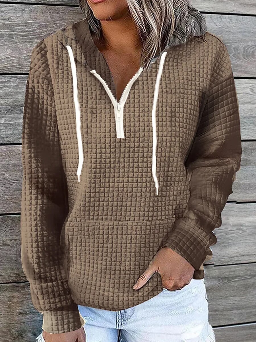 Per donna Tinta unica Essenziale Manica lunga Felpa mezza cerniera Top regolari Strada Informale Tasca frontale Chiusura lampo quarto Nero Bianco Rosa Cachi Blu scuro Autunno inverno del 2025 a $34.99 –P5