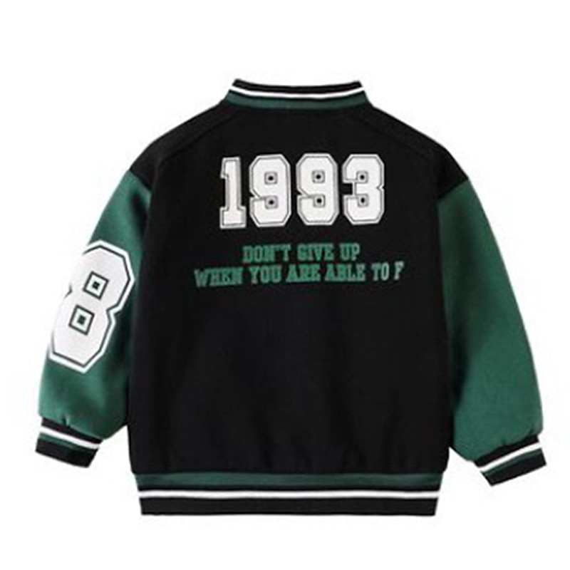 barn pojkar ytterkläder basebolljackor ytterkläder färg block bokstav långärmad fickkappa skolsport mode streetwear grön höst vinter 7-13 år 2025 - $21.99 –P11