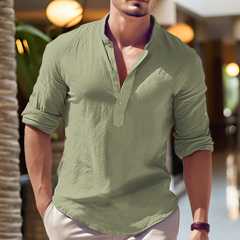 Per uomo Camicia in cotone e lino Camicia con colletto cinese Camicia con colletto alla coreana Semplice Vacanza Nero Bianco Blu marino Blu Manica Lunga Henley Primavera & Estate Abbigliamento del 2025 a $25.99 –P1