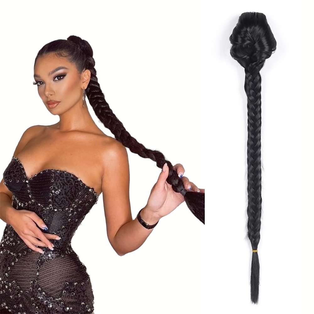 tressé queue de cheval extension 24 pouces de long tresse queue de cheval extension cordon queue de cheval clip dans l'extension de cheveux synthétique tressé queue de cheval pour les femmes de 2025 ? $15.49 –P3