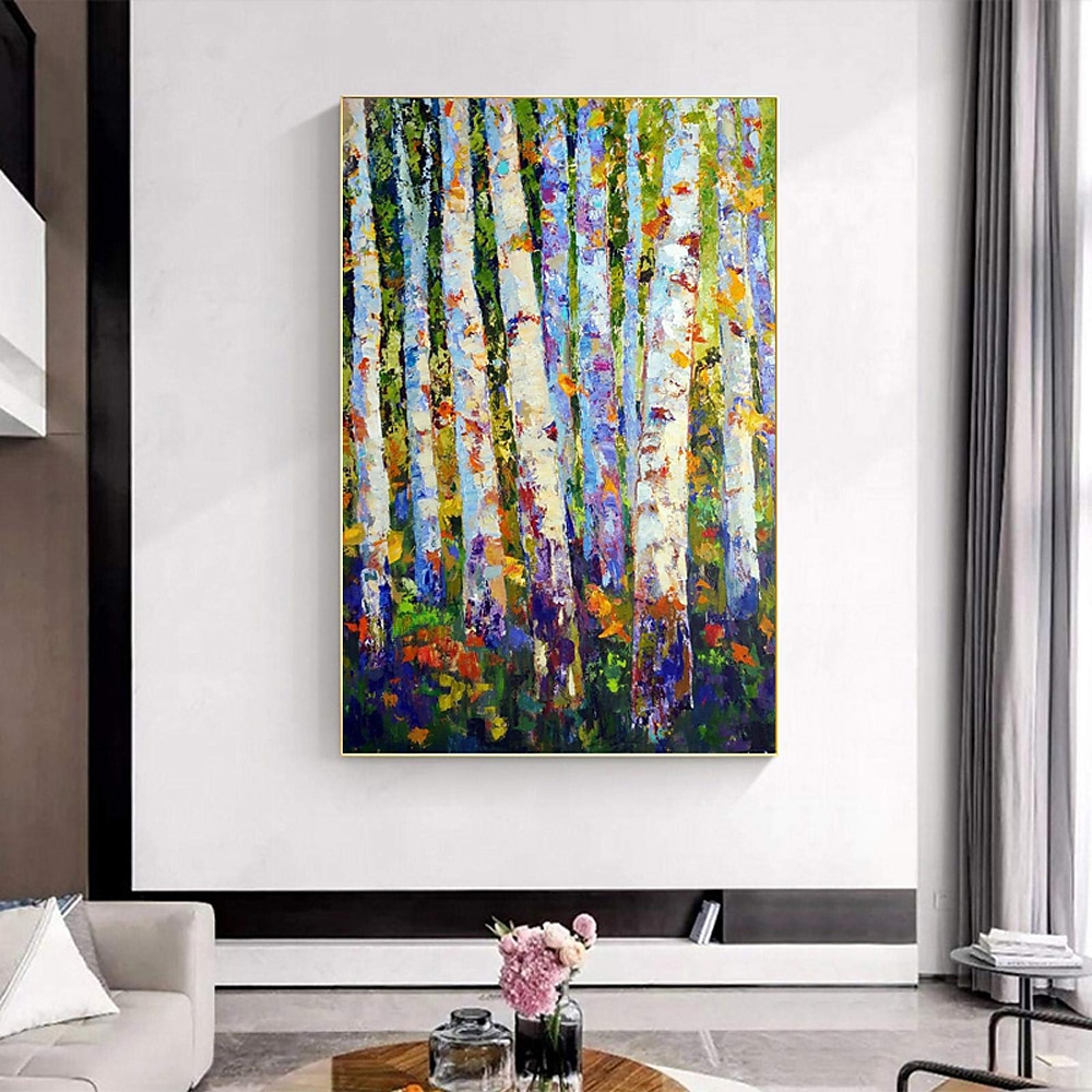 Handgefertigtes, handgemaltes Ölgemälde, Wandkunst, Frühlingsbirkenwald, Gemälde auf Leinwand, moderne Textur, grüner Baum, Gemälde, Dekor, gerollte Leinwand, kein Rahmen, ungedehnt 2025 - $75.99 –P6