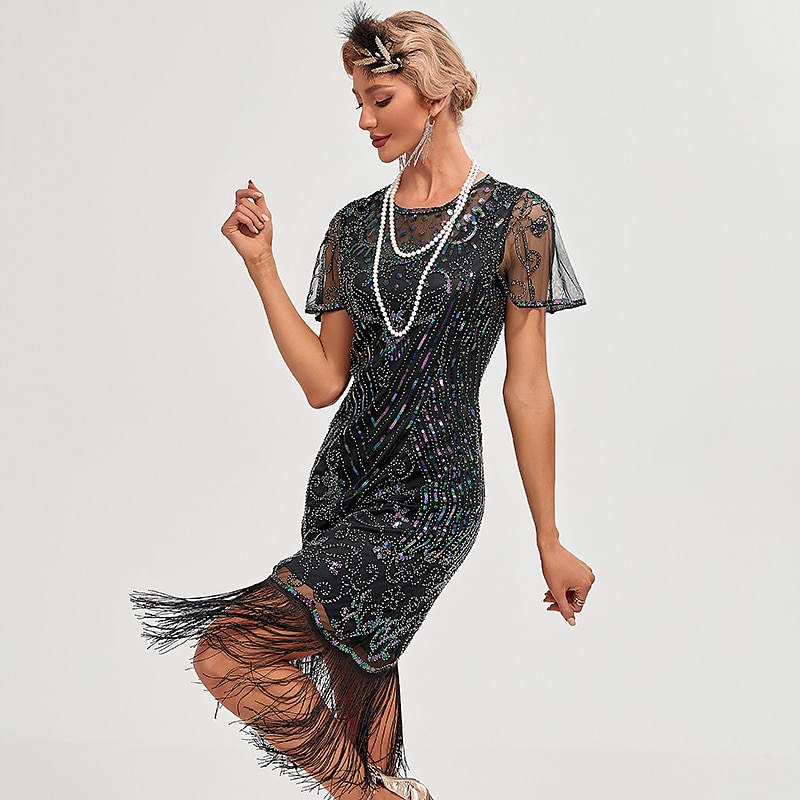 Roaring 20s 1920s Vacation Dress Flapper Dress Dress Masquerade The Great Gatsby Charleston Gentlewoman Sequins Tassel Fringe Women's New Year Masquerade Wedding Party Wedding Guest Adults' Dress 2025 - $51.99 –P4