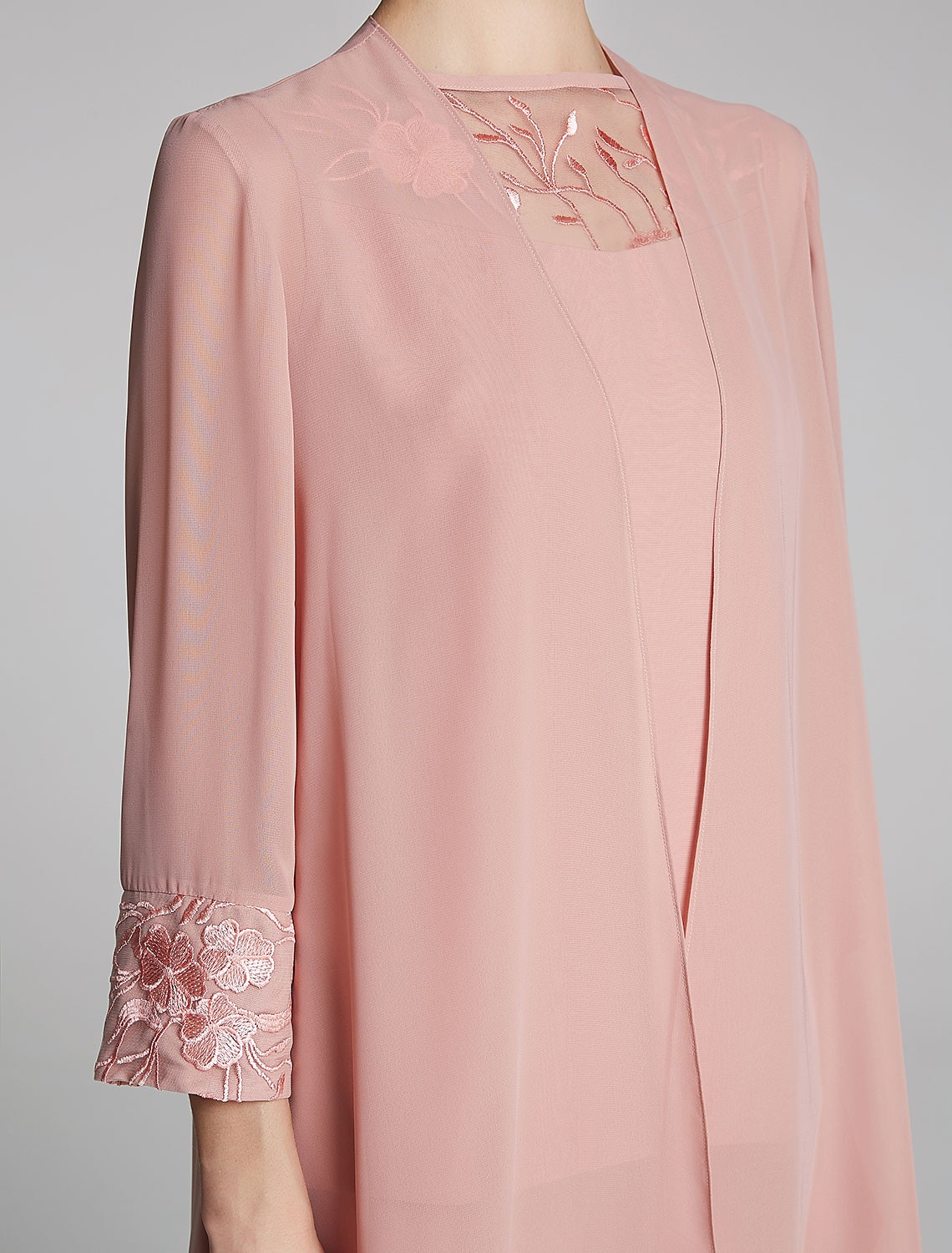 Jumpsuit  Pantssuit Moeder van de Bruid Formele Bruiloft Gast Wrap Inbegrepen Juweel Hals Vloerlengte Chiffon Kant 3/4 Lengte Mouw met Pailletten 2025 gratis op maat 2025 - $155.99 –P2