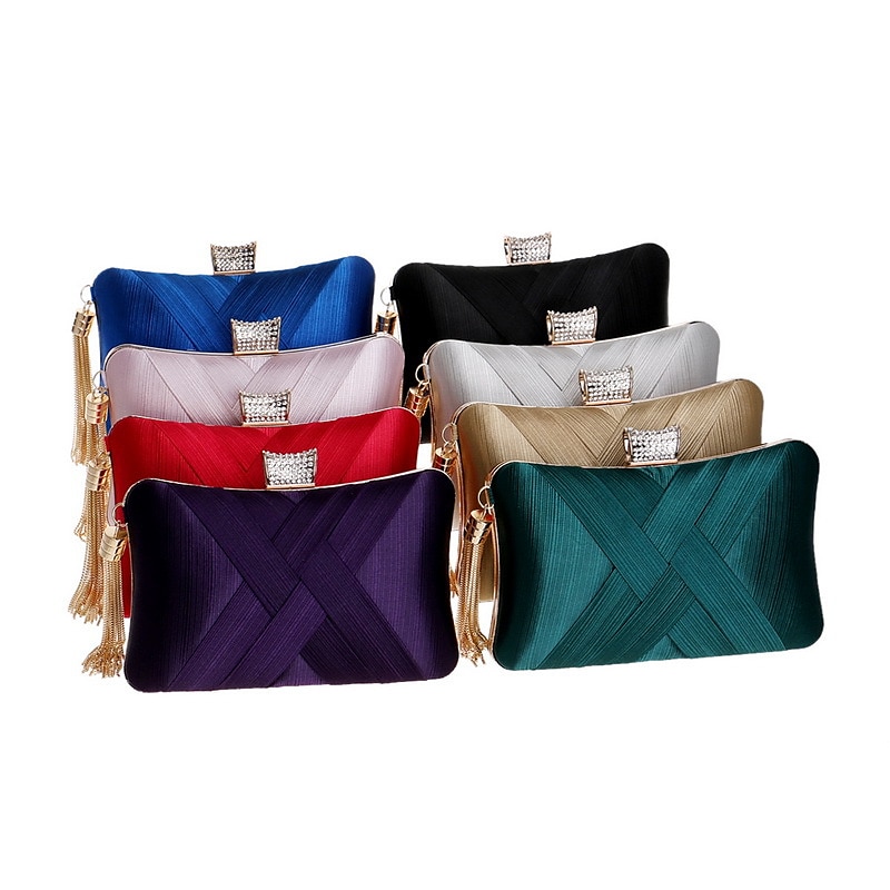Жен. Клатчи Вечерняя сумка Сумочка-ристлет Клатчи Шелк Для вечеринок Девичник Праздники С кисточками Цепочки Большая вместимость Легкость Прочный Сплошной цвет Черный Синий Лиловый 2026 - $32.99 –P14