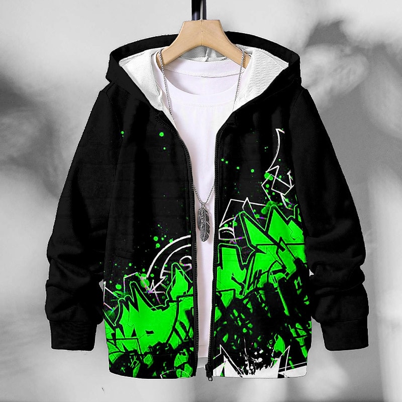 Pojkar 3D Grafisk Bokstav Huvtröja Kappa Ytterkläder Långärmad 3D-tryck Höst Vinter Mode Streetwear Häftig Polyester Barn 3-12 år Utomhus Ledigt Dagligen Normal 2025 - $18.49 –P2