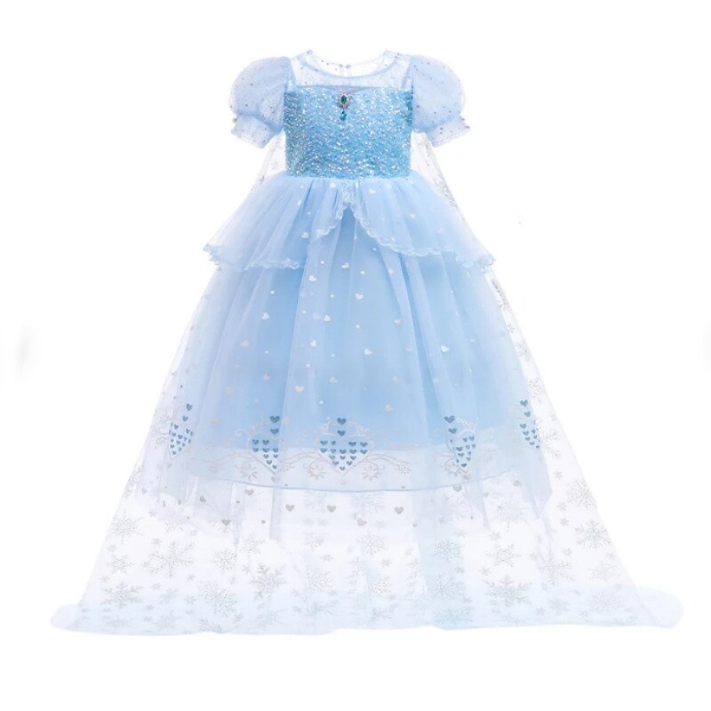 FStory&Winyee Elsa Prinzessin Kostüm Für Mädchen – Blaues Glitzerkleid Mit Umhang, Karneval & Party Verkleidung