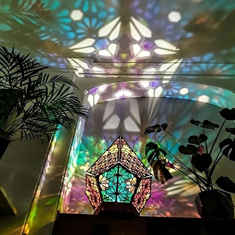 Wooden Bohemian Floor Lamp, USB Charging Hollow Geometric Colorful Lamp Retro Bohemian Light Lamp, LED Colorful Diamond Shaped Lights 3D Projection Night Lamp Desk Lamp Home Decor 2025 - $19.99 –P6