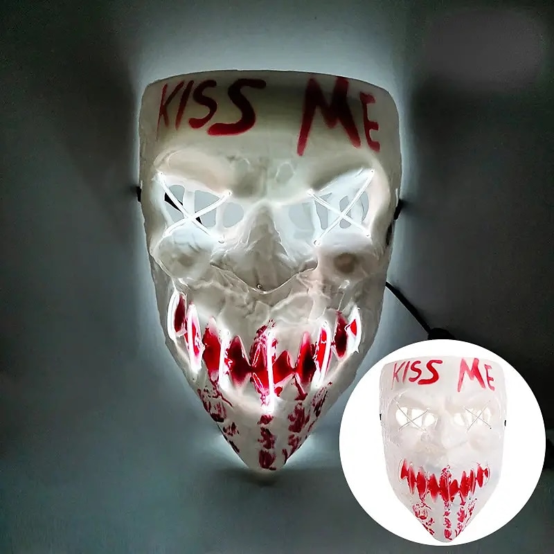 Halloween Led Mask Men's Kiss Me Luminous Mask Masquerade Cold Light LED Mask Halloween Horror Props (Battery Not Included) 2025 - $13.99 –P3