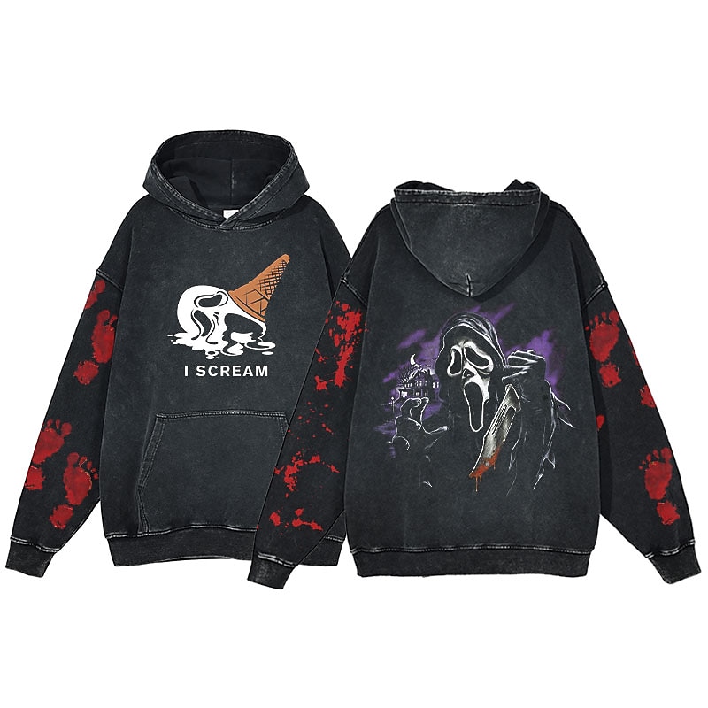 předvečer Všech svatých Výkřik Ghostface Kostlivec Kapuce Nadměrně velké tričko prané kyselinou Tisk Přední kapsa Grafika Pro Pro páry Pánské Dámské Dospělé Plesová maškaráda Horká ražba Běžné / Denní 2025 - $37.99 –P7