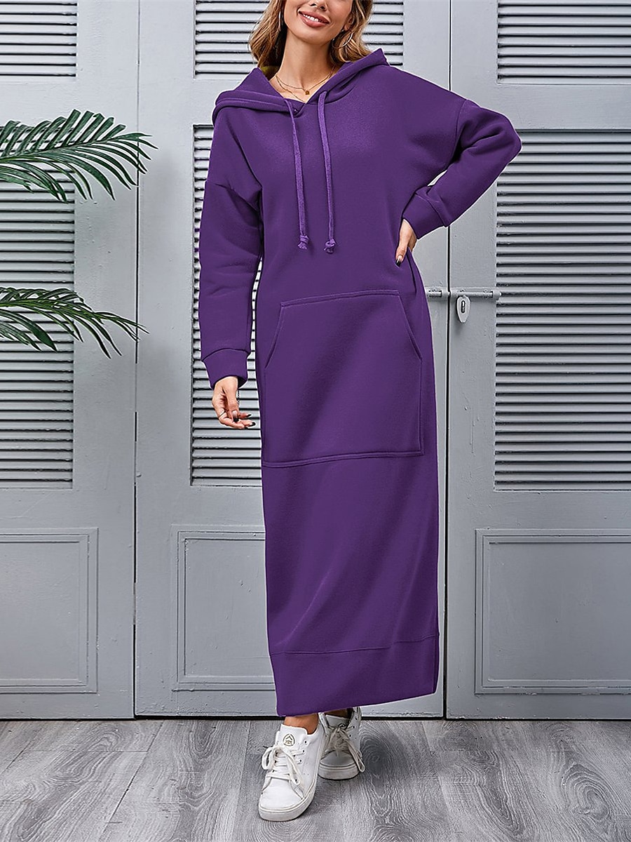 Per donna Abito casual Abito con cappuccio Abito lungo Abito lungo Giornaliero Essenziale Esterno Da mare Per uscire A V Tasche Tinta unica Standard Nero Borgogna Blu S M L XL XXL del 2025 a $31.99 -P8