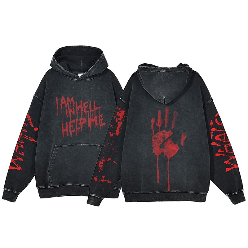 Víspera de Todos los Santos Gritar Esqueleto Sudadera Camiseta extragrande lavada con ácido Estampado Bolsillo delantero Gráfico Para Pareja Hombre Mujer Adulto Mascarada Estampado en caliente Casual 2025 - $30.99 –P3